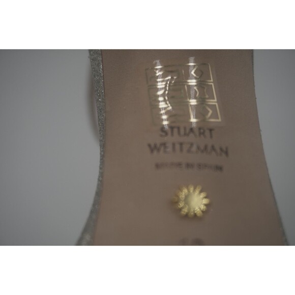 Stuart Weitzman Nudist Disco Pearl Glitter Ankle Strap Platino High Heel Size 10 - Picture 5 of 16